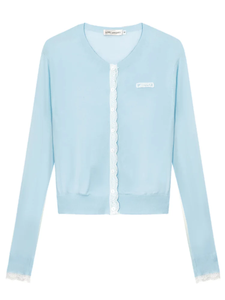 Lace Trimmed Crew Neck Knitted Cardigan Set