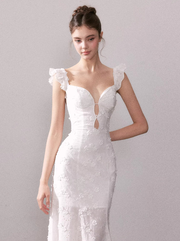 White French Lace Flower Long Dress