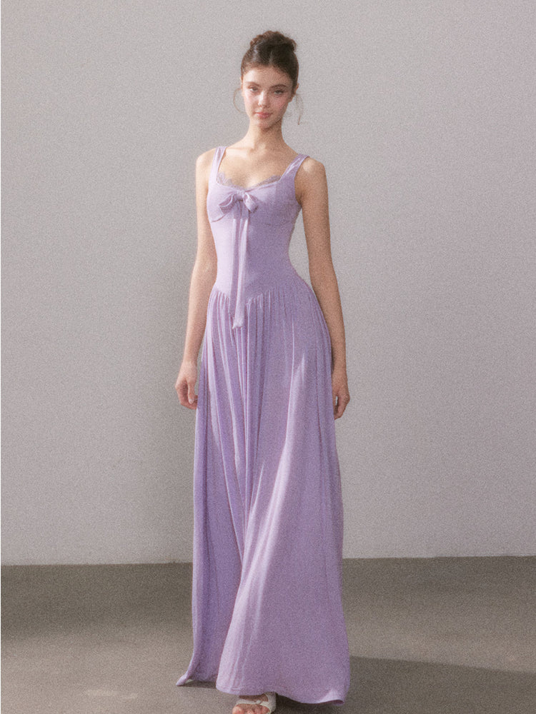 Lace Knit Spaghetti Strap Slit Long Dress