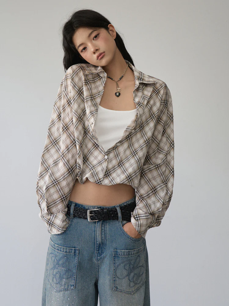 Two-piece Look Checked Long-sleeve Shirt