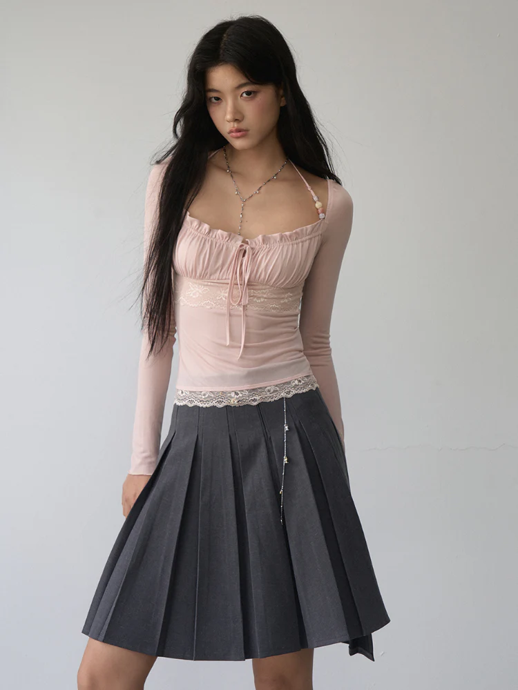 Lace Panel Beaded Acetate T-shirt