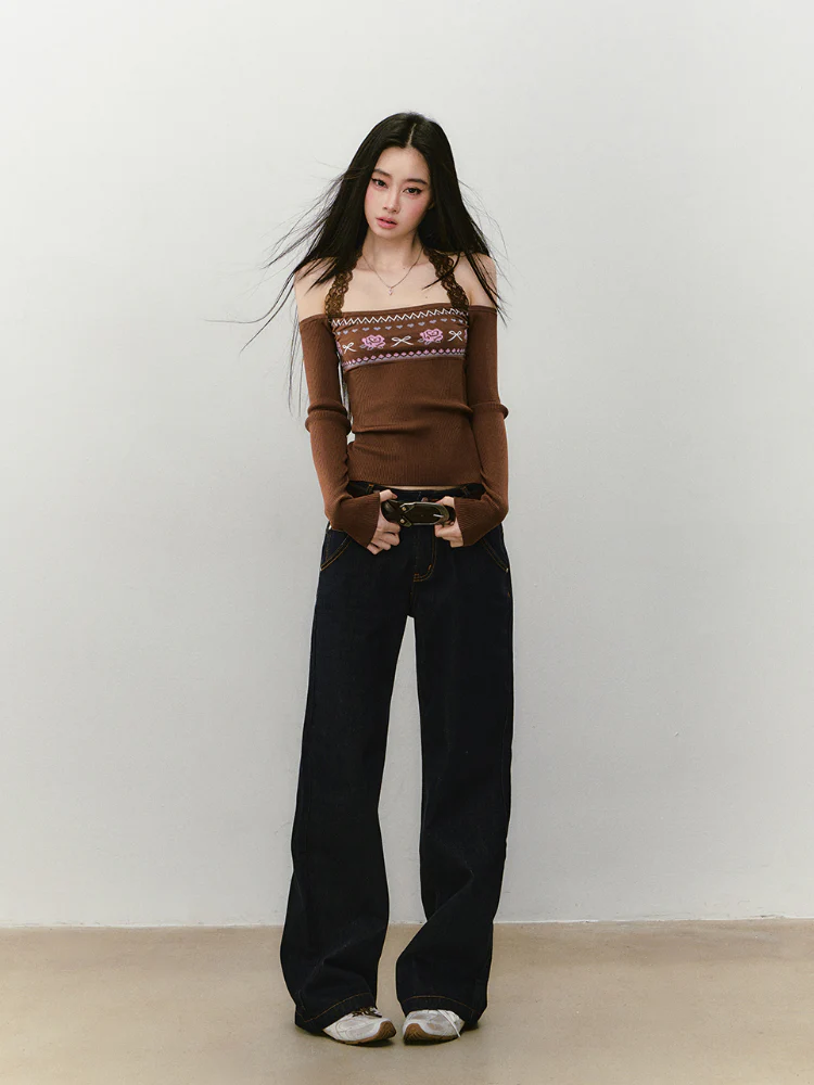 Lace Halter Two-way One-shoulder Sweater