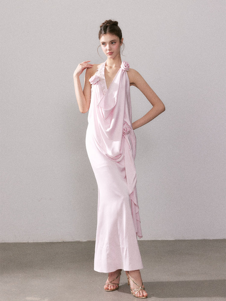 Ouro Shiny Satin Long Dress