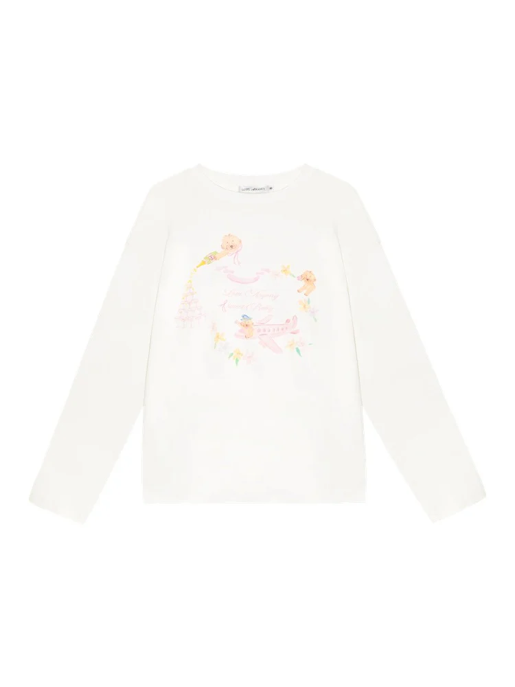 Crew Neck Dog Print Long-Sleeve Tee