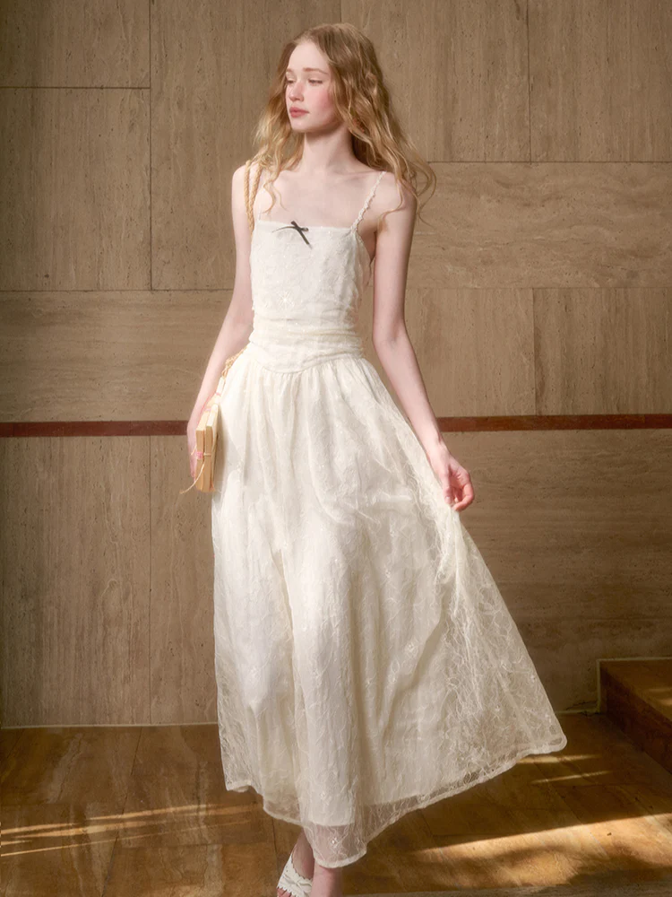 Lace Sequin Shimmer Waist - Cinching Camisole Dress