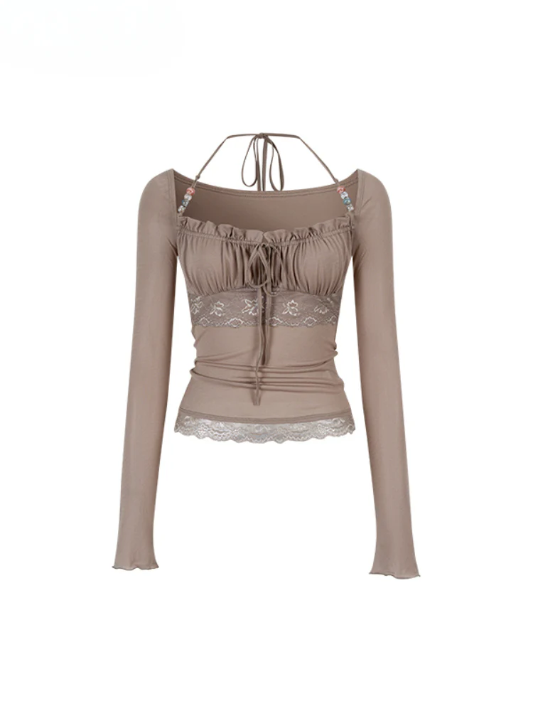 Lace Panel Beaded Acetate T-shirt