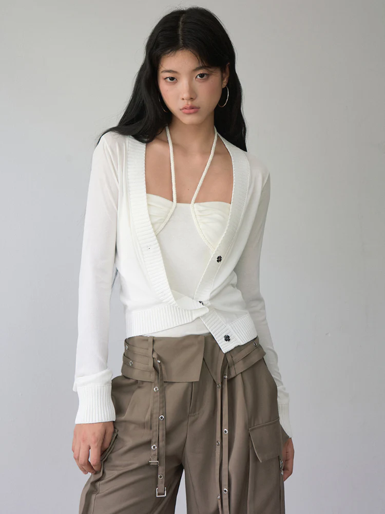 Pleated Rope-Hanging Fitted Bandeau