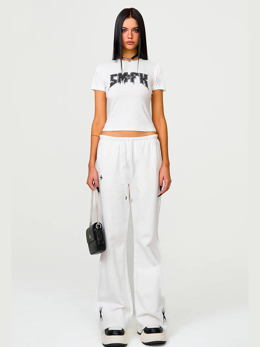 Black & White Compass Flared Sweatpants