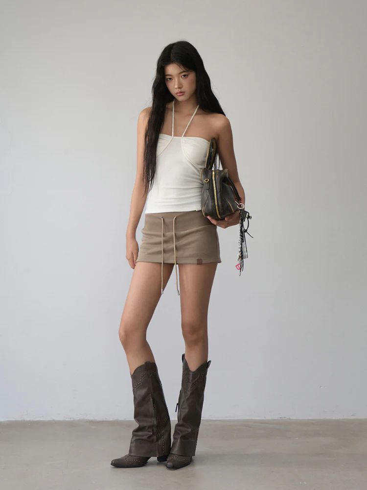 Pleated Rope-Hanging Fitted Bandeau