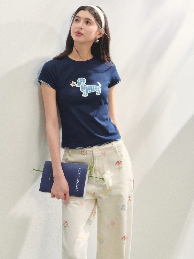 Print Dog Embroidered Tee