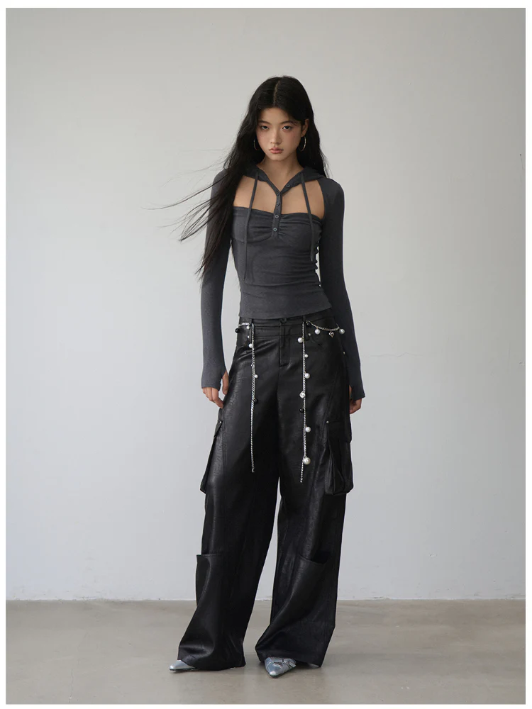 Hooded Hollow-out Long-sleeved T-shirt