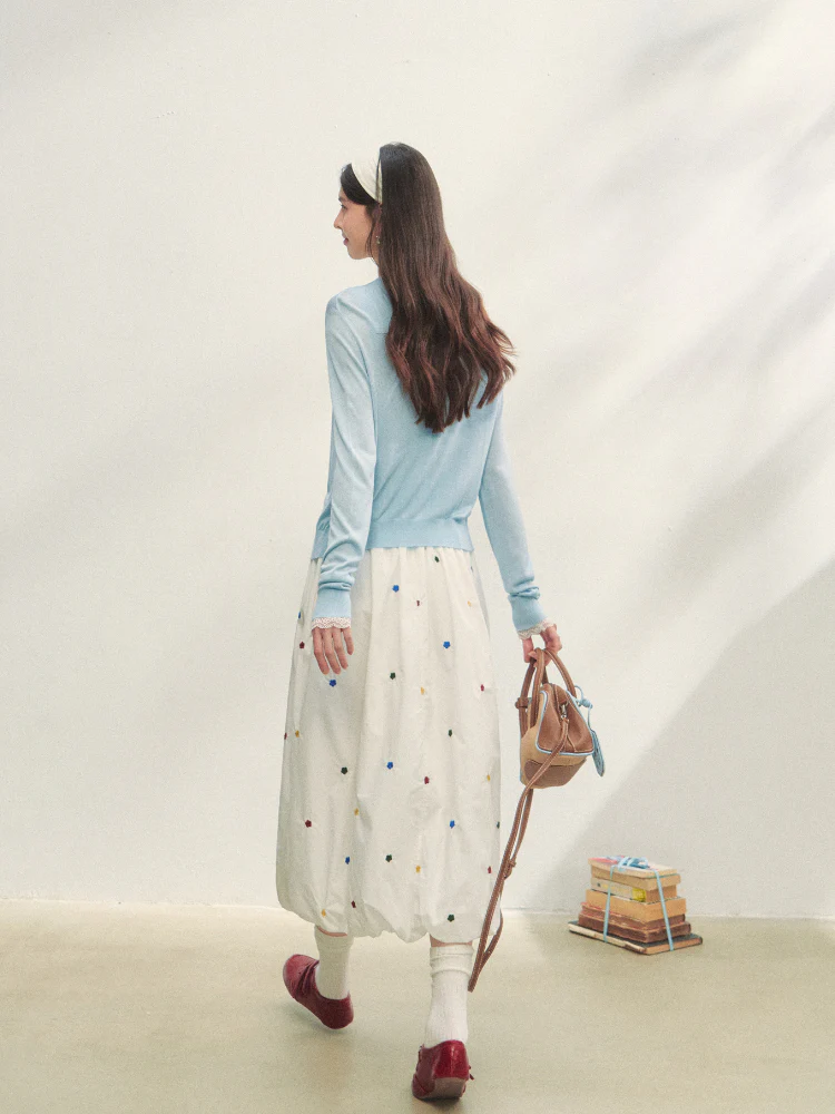 Lace Trimmed Crew Neck Knitted Cardigan Set