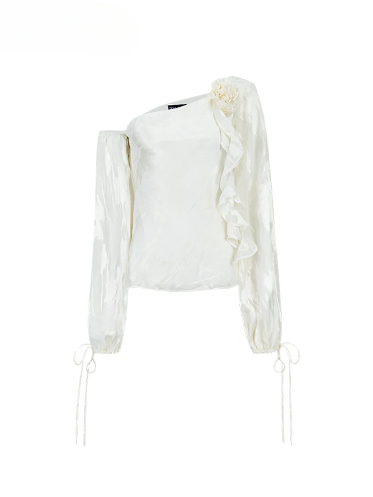 Irregular Slant Shoulder Lantern Sleeve T-shirt