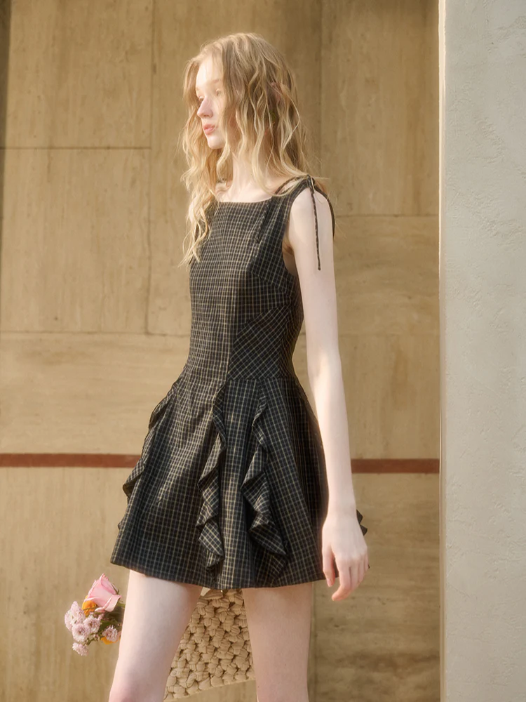 Plaid Old Money Lace Dress