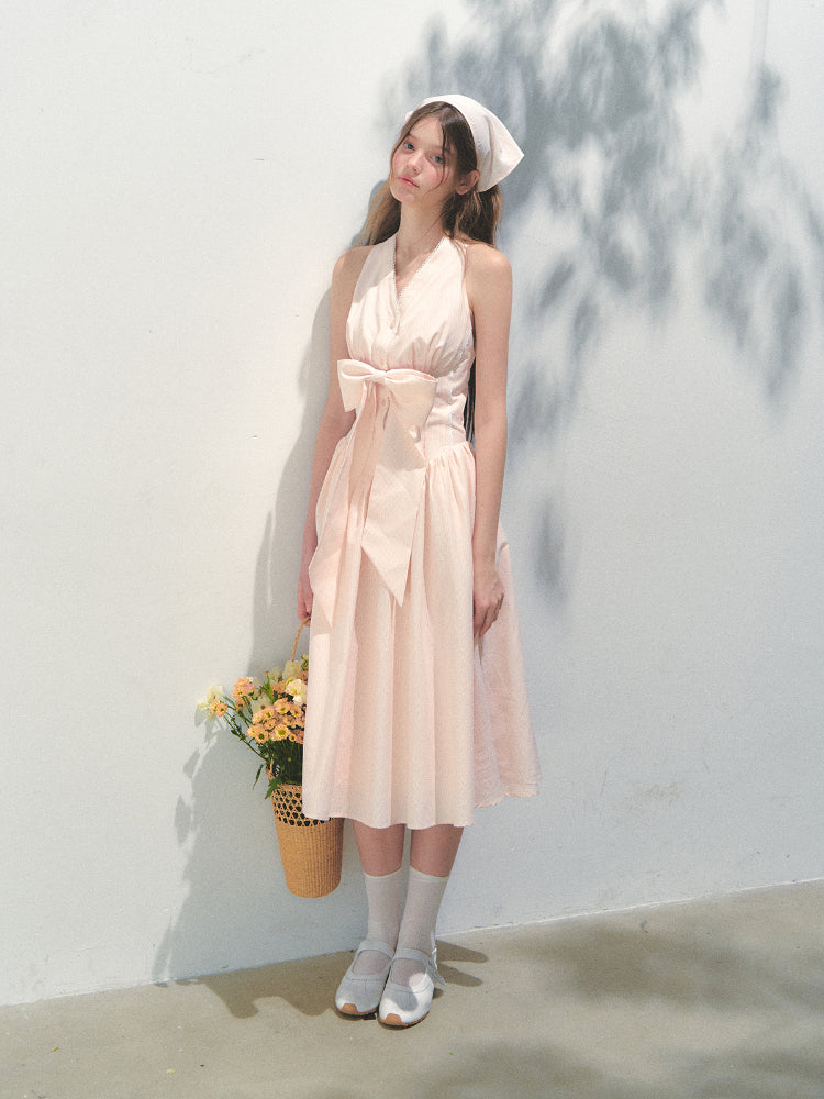Halter V-neck Sling Bow Dress
