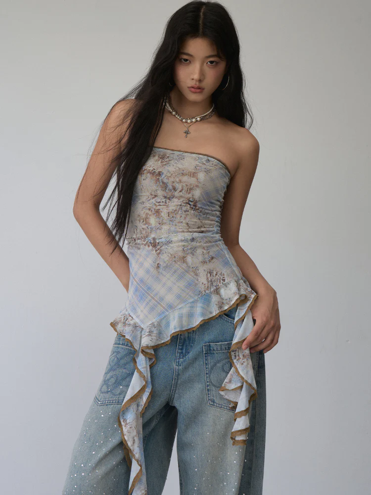 Irregular Print Mesh Bandeau