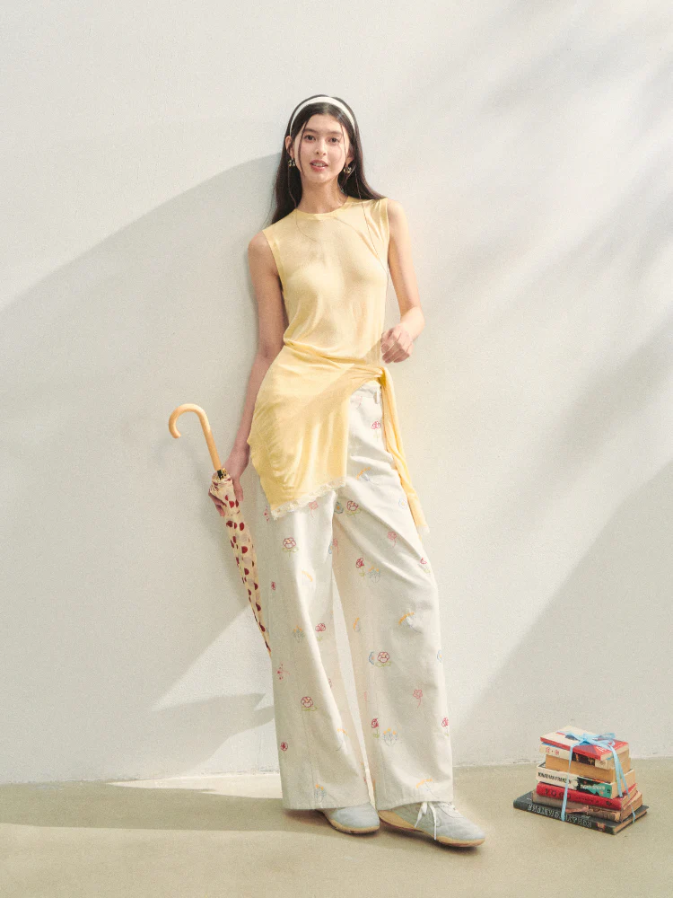 Lace Trimmed Crew Neck Knitted Cardigan Set