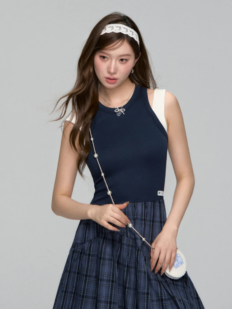 Plaid Asymmetric Sleeveless Vest Dress