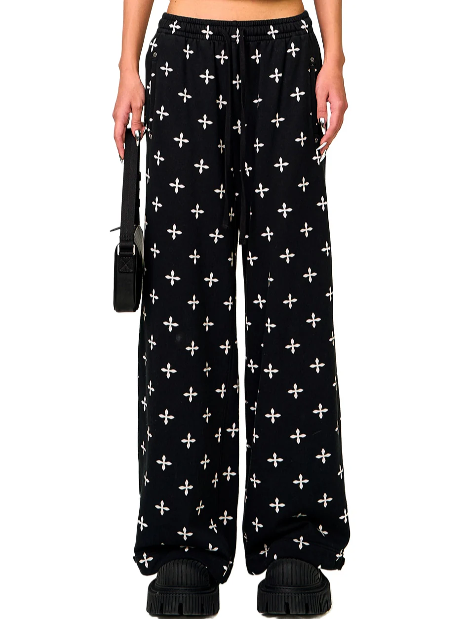 Black & Gray Floral Straigh-Leg Pants