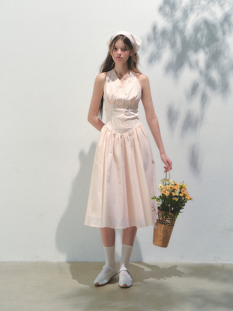 Halter V-neck Sling Bow Dress