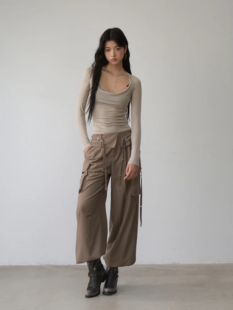 Reversible Off-shoulder Slim Long-sleeve T-shirt