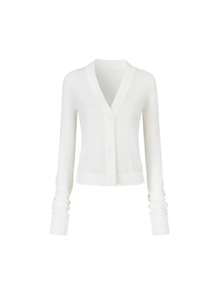 White Single-breasted Knitted Cardigan