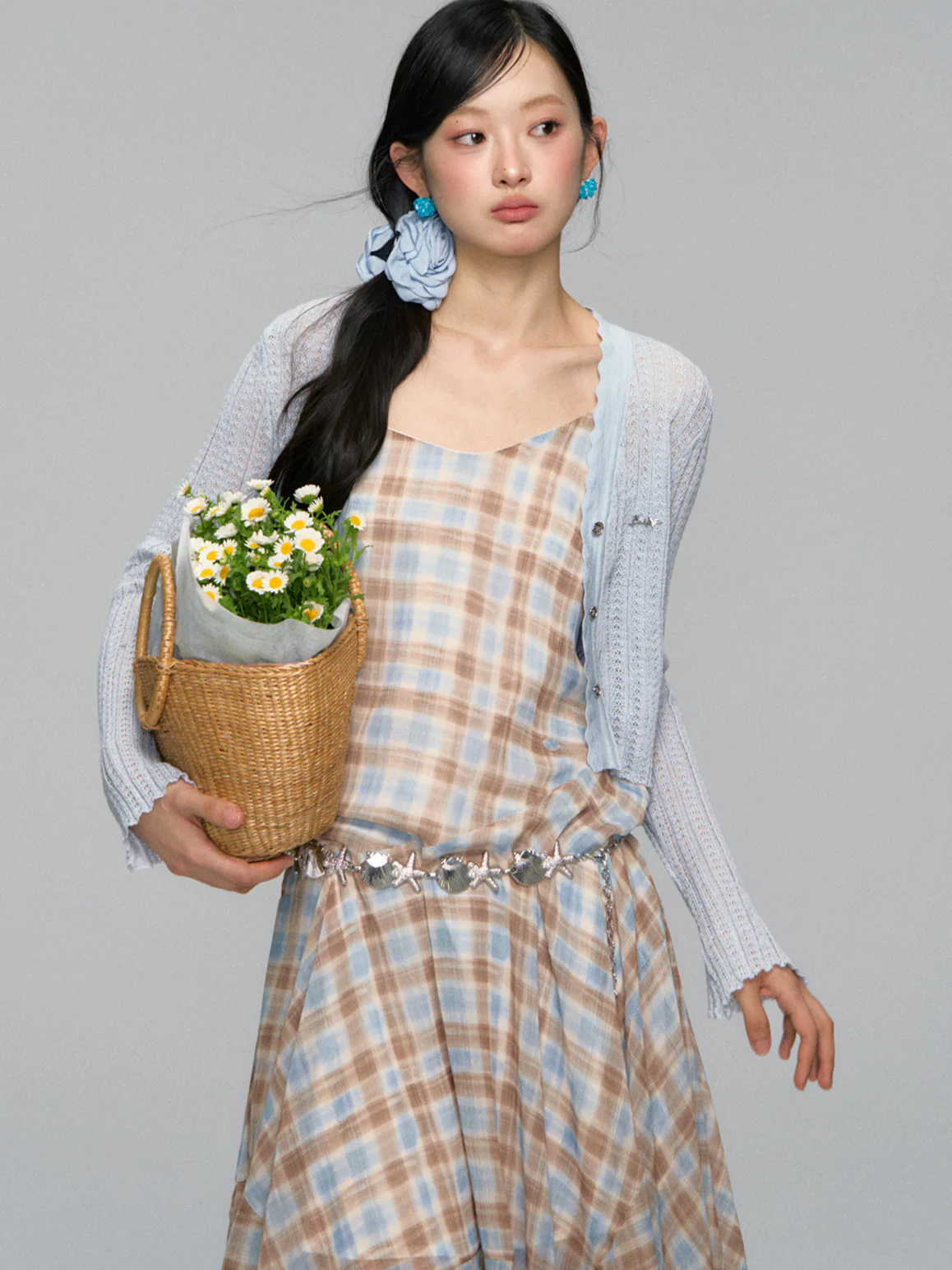 Plaid Ruffle Hem Midi Dress