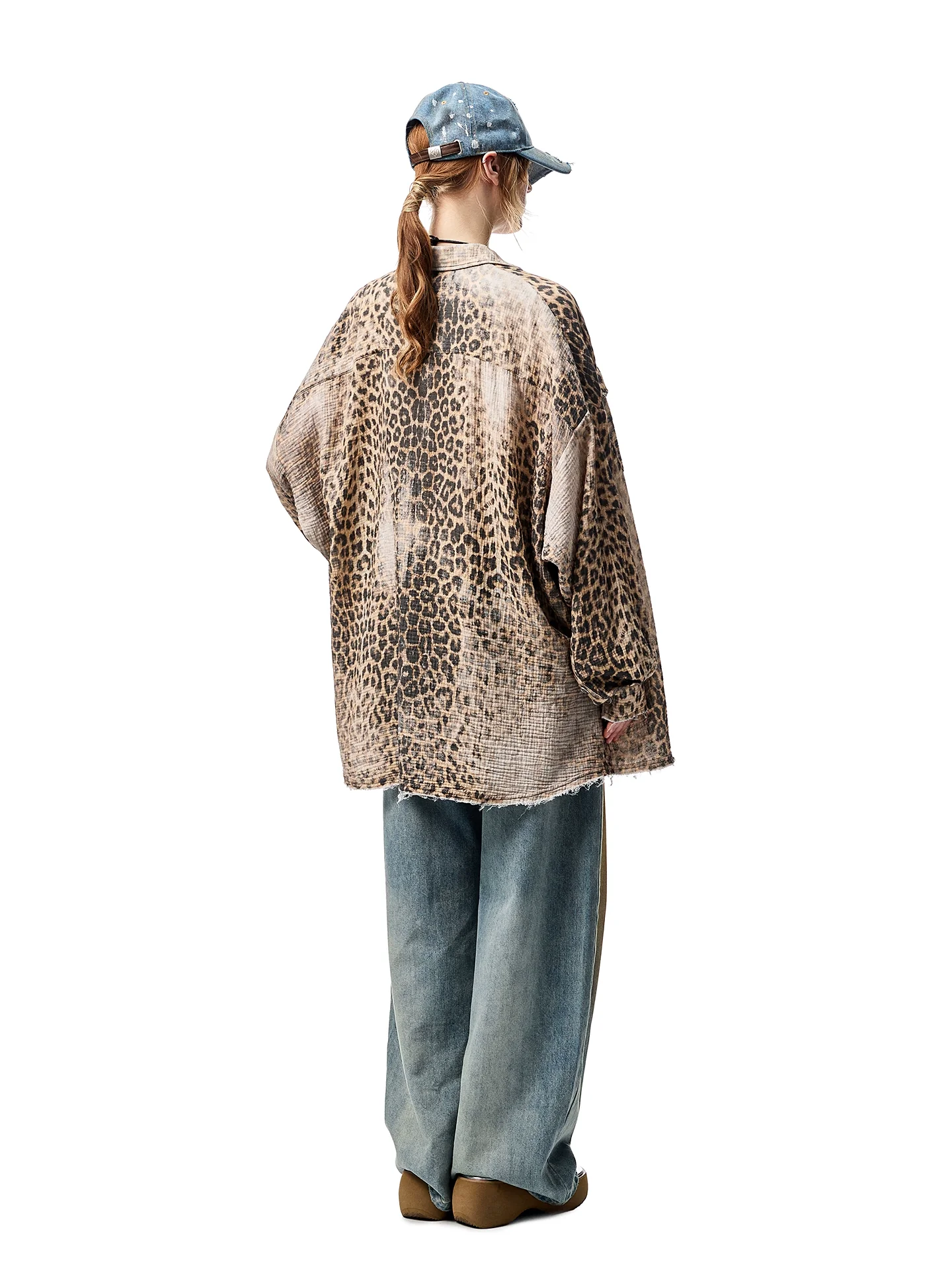 Washed Distressed Leopard Print Shirt
