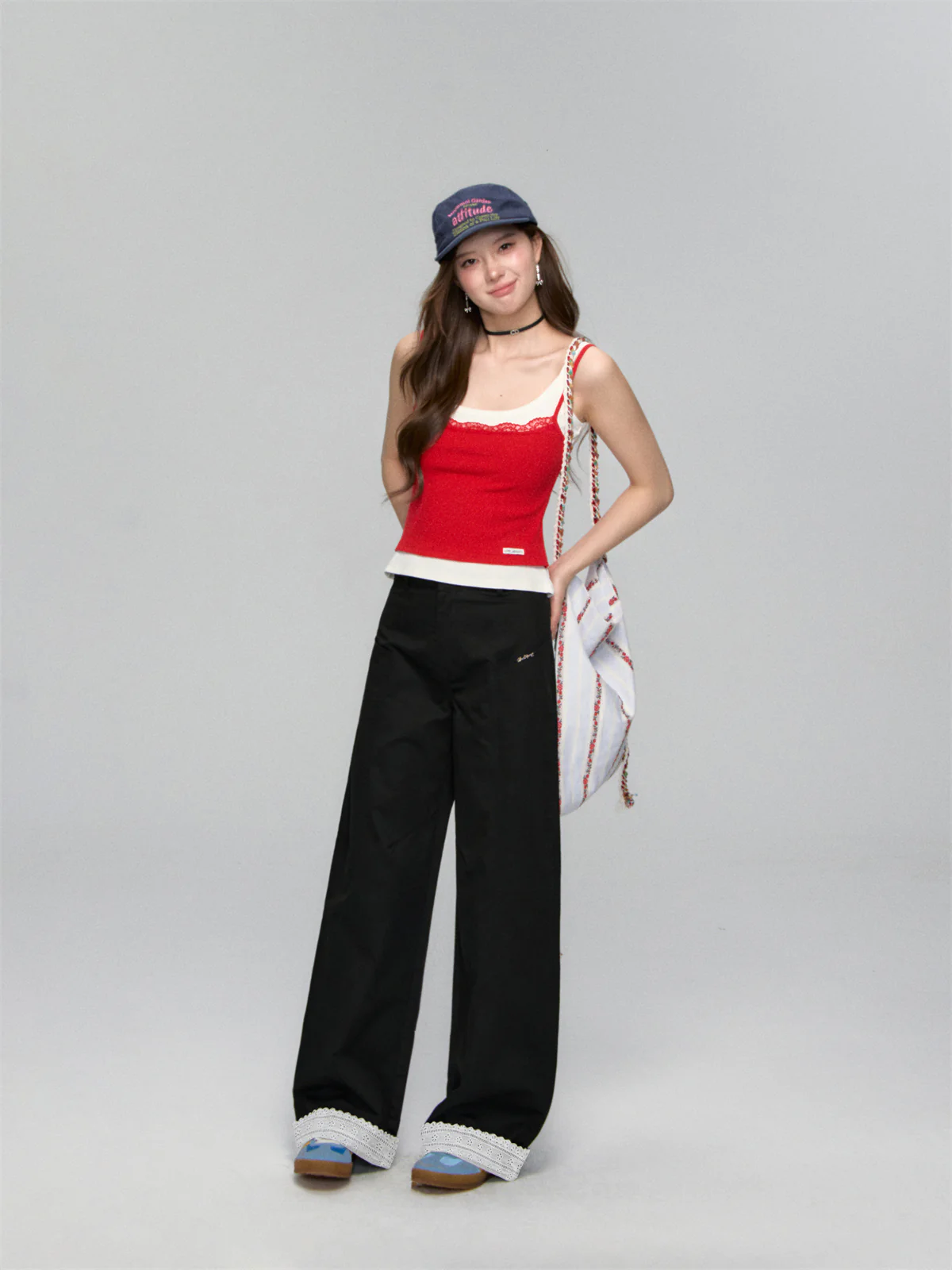 Lace-Trim Relaxed Blade-Cut Pants