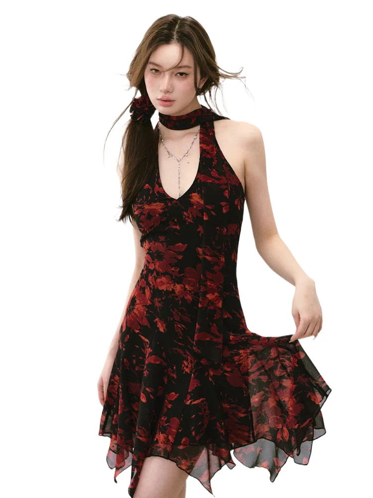 Blue Halter Printed Dress