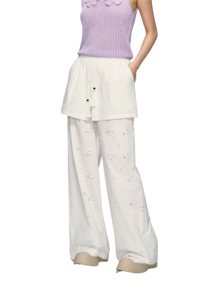 Hollow-Out Fauk Two Piece High-Waist Pants