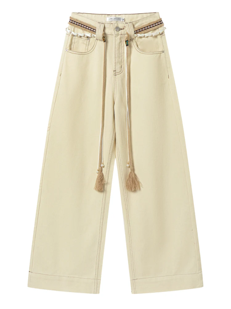 High-Waist Loose Straight - Leg Rope Jeans