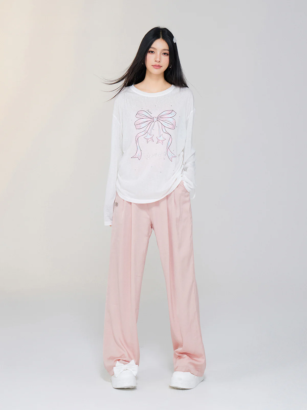 Ice Silk Drapey Elastic Waist Wide-leg Pants