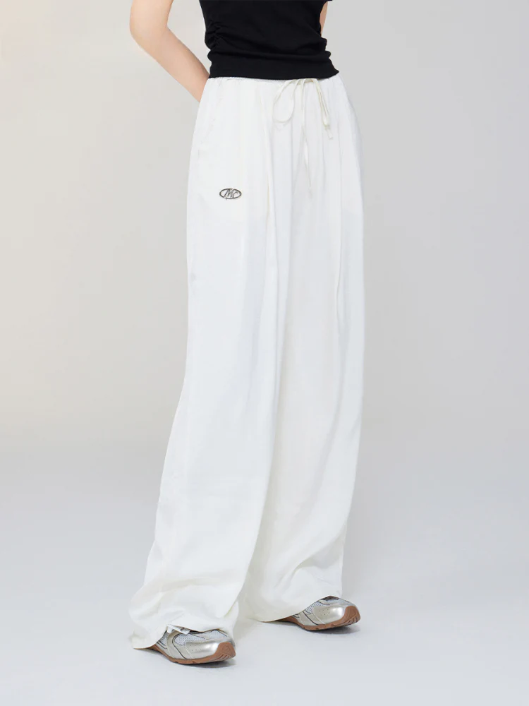 Ice Silk Drapey Elastic Waist Wide-leg Pants