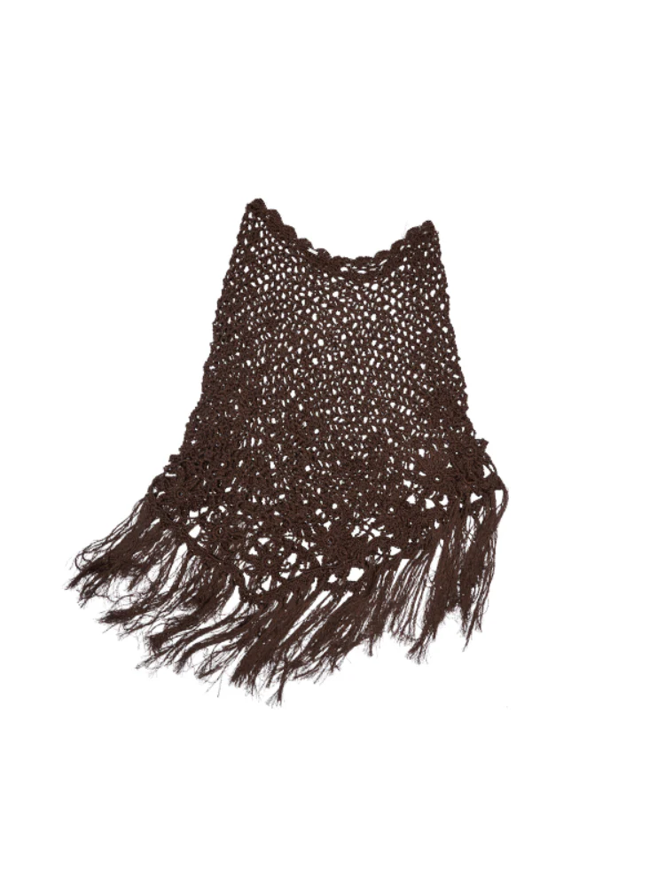 Hollow Out One-Piece Fringed Knit Shrug