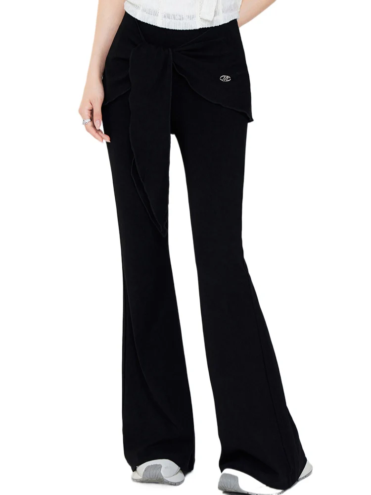 Fake Two-Piece Drape Flared Pants