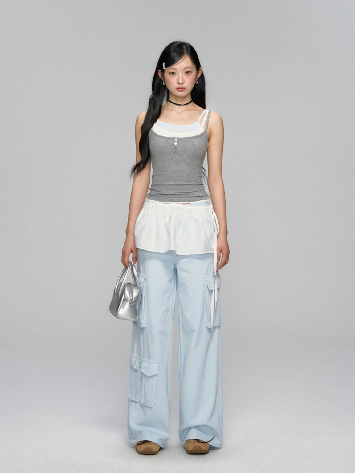 Flap-Back Pocket Utility Wide-Leg Jeans