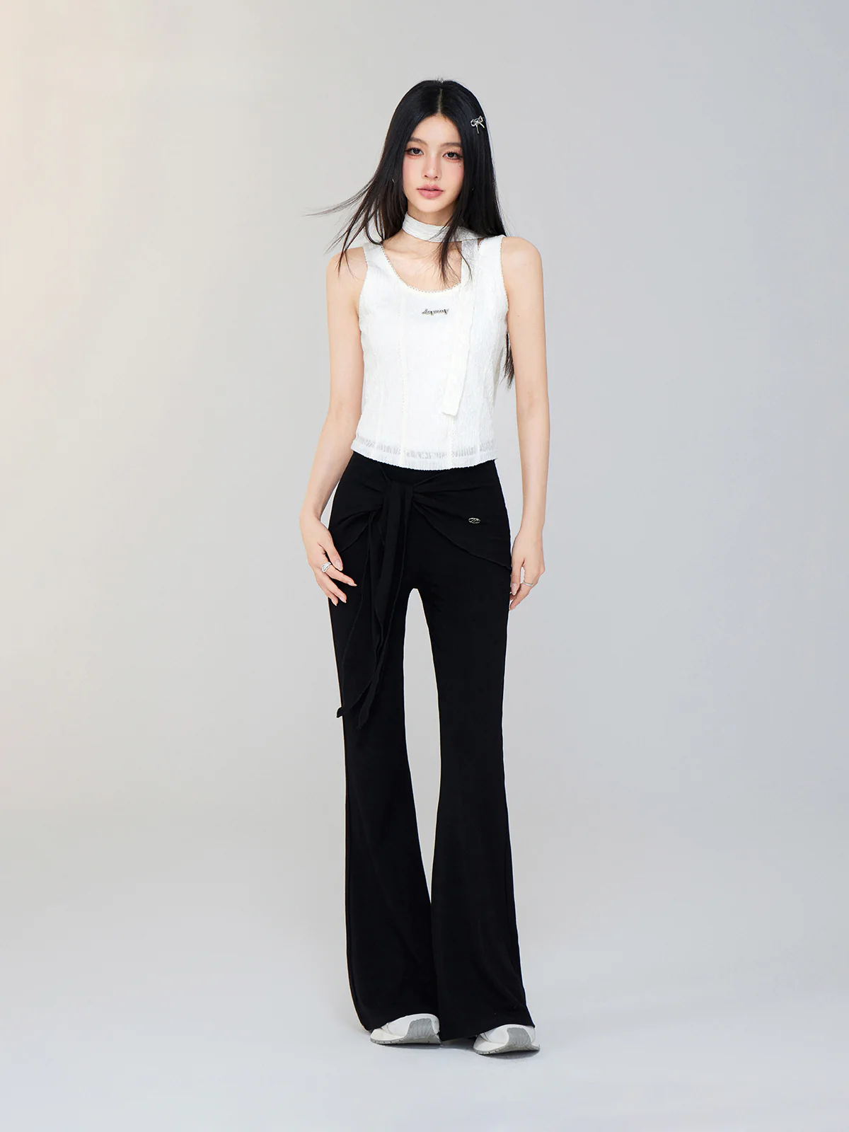 Fake Two-Piece Drape Flared Pants