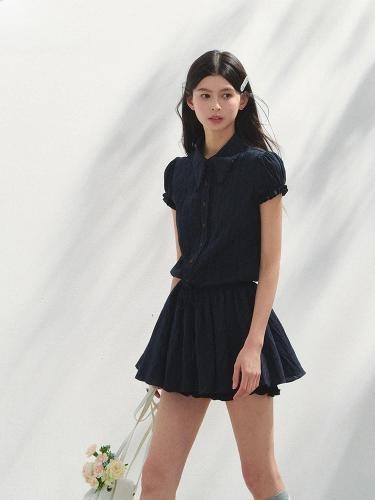 Navy Blue Waist-cinching Dress