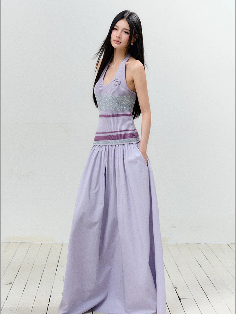 V-Neck Halter Backless Dress