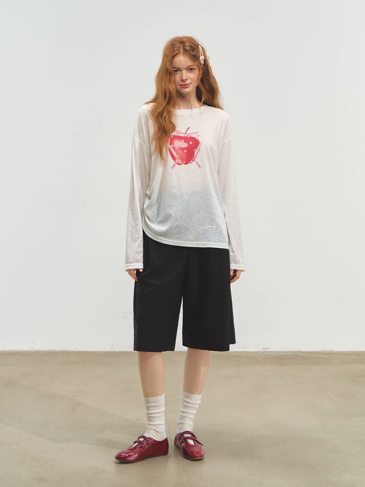 Printed Tie-Up Gauze Long-Sleeve T-Shirt