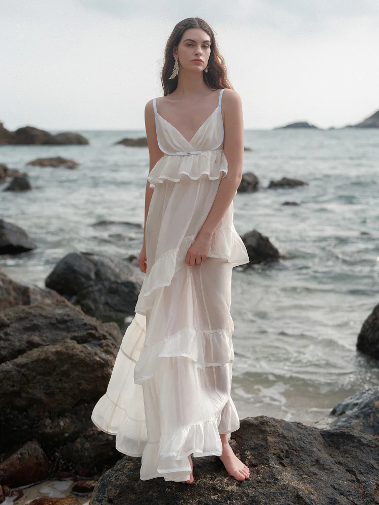 Ruffled Spaghetti Strap Backless Dress