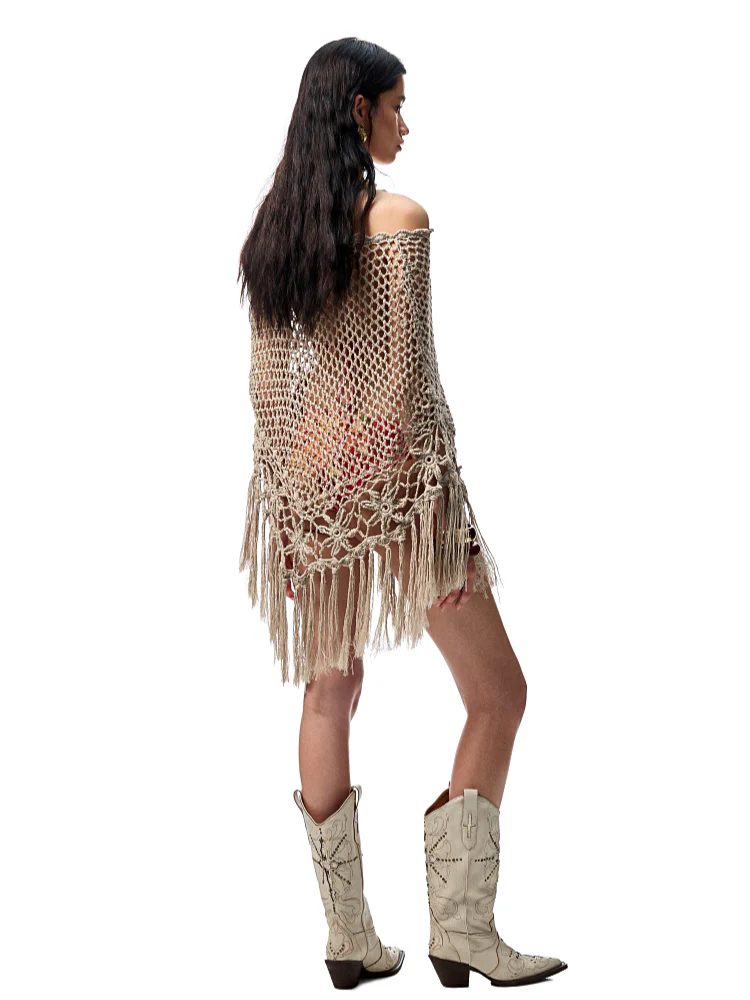 Hollow Out One-Piece Fringed Knit Shrug
