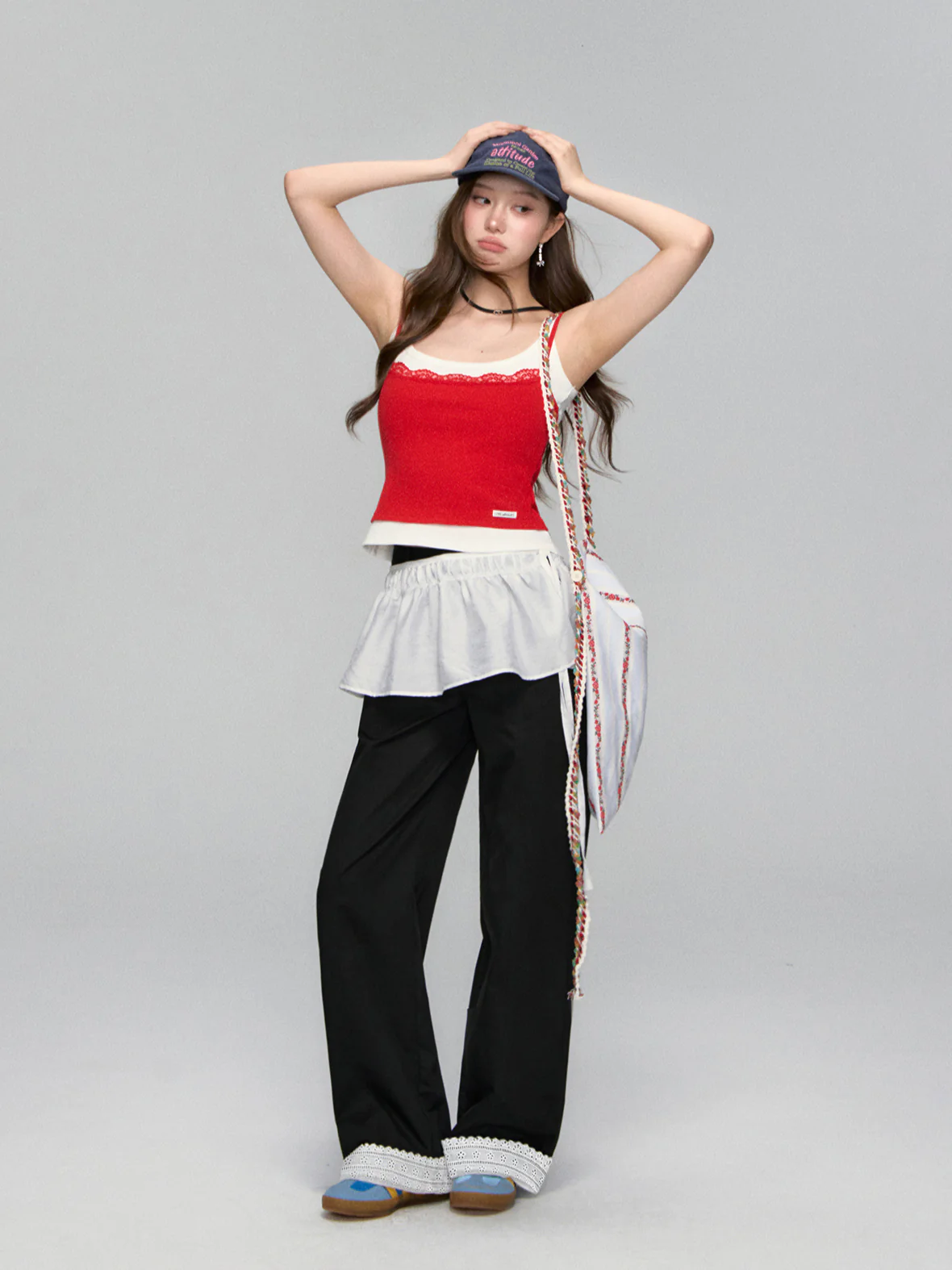 Lace-Trim Relaxed Blade-Cut Pants