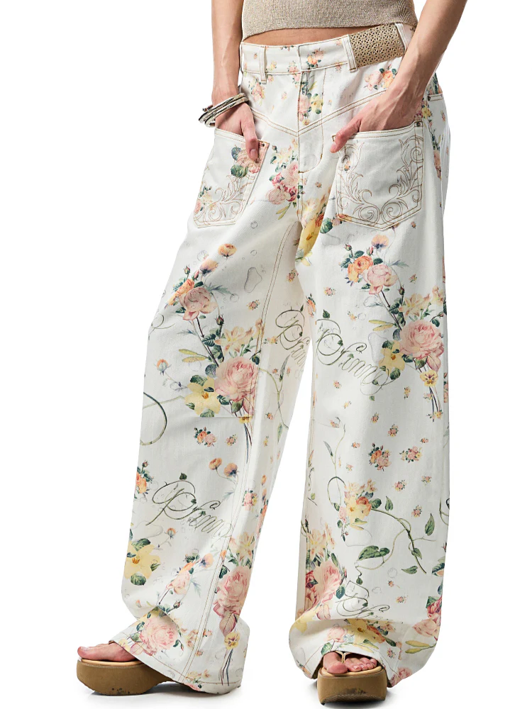 Floral Print Low-Waist Trousers