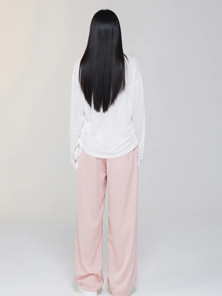 Ice Silk Drapey Elastic Waist Wide-leg Pants