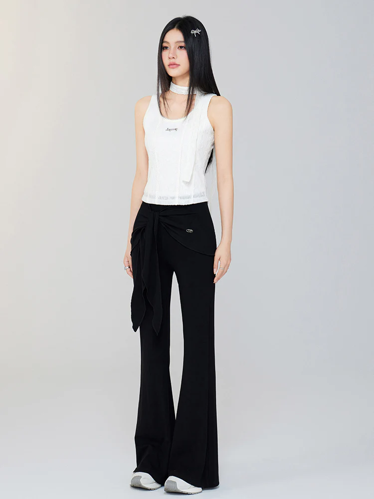 Fake Two-Piece Drape Flared Pants