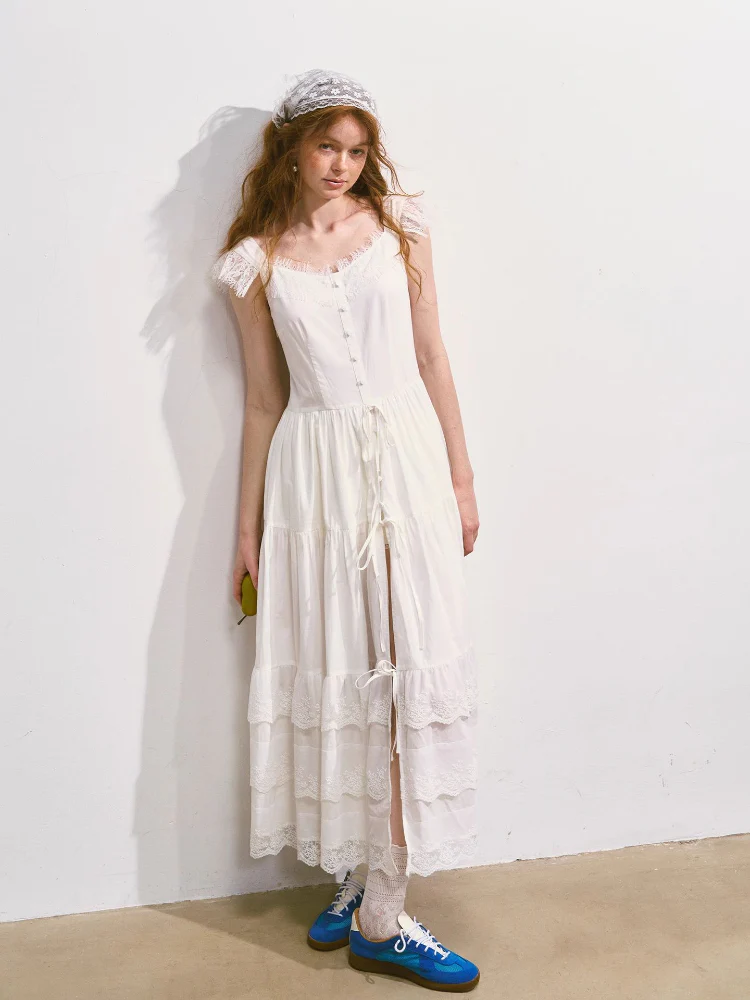 Flutter-Sleeve Waist-Cinching Strapless Dress