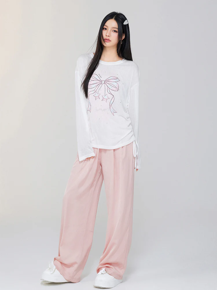 Ice Silk Drapey Elastic Waist Wide-leg Pants