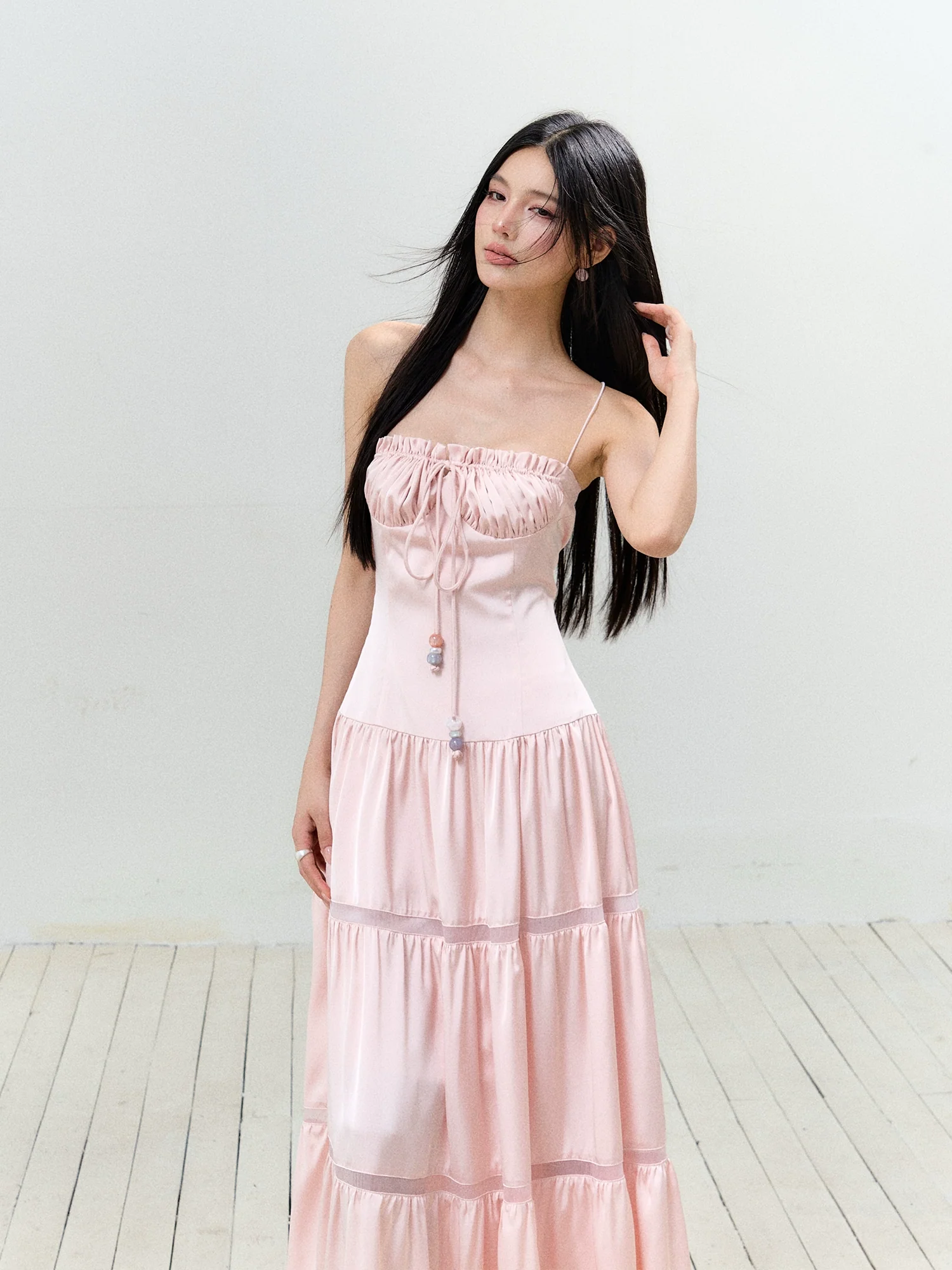 Hollow-out Ruched Tie-up Bustier Dress